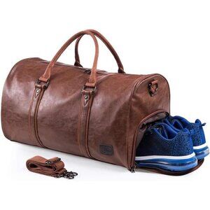 Weekender Oversized Travel Duffel Bag With Shoe Pouch, Leather Carry On Bag